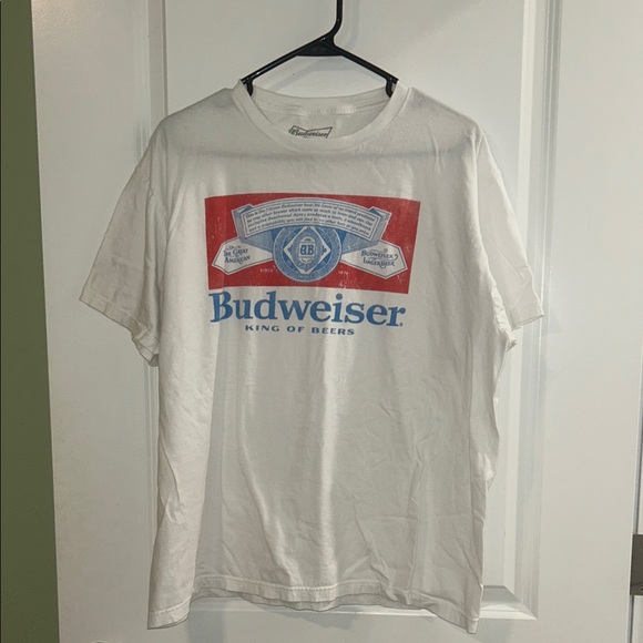 Budweiser Red and Blue Logo White Tee - Picture 1 of 5
